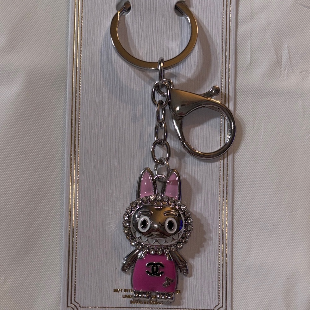 Pink and Silver Labubu Keychain/Bag Charm